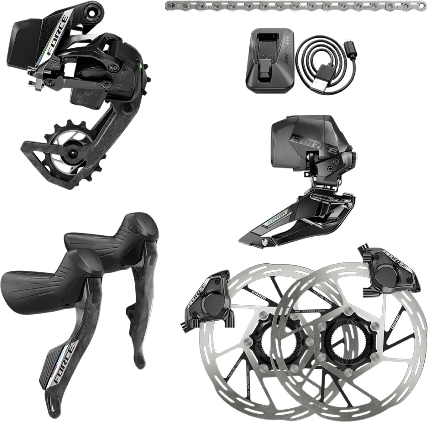 SRAM Force AXS 2X E1 HRD-FM 160-CL inkl. Ladegerät und Akkus